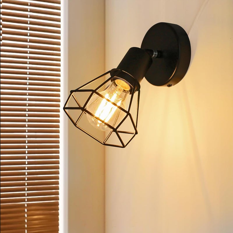 LTBLIGHT 1-Light LED Track Lighting, Black Adjustable Ceiling Light with Metal Wire Cage, Farmhouse Spotlight Fixture for Bedroom Bedside Hallway, E26 Base (Bulbs Not Included) - Image 1